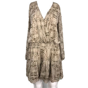 Sadie Sage Dress Womens Sz M Beige Snake Print Gathered Waist Blouson Flowy Mini